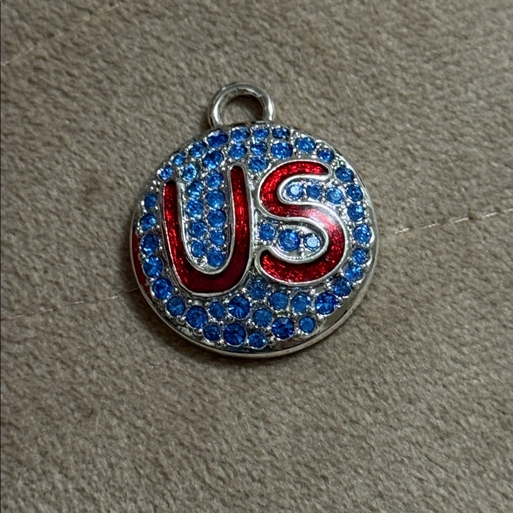 Swarovski crystal blue & red engraved writing US necklace pendant - Picture 7 of 9